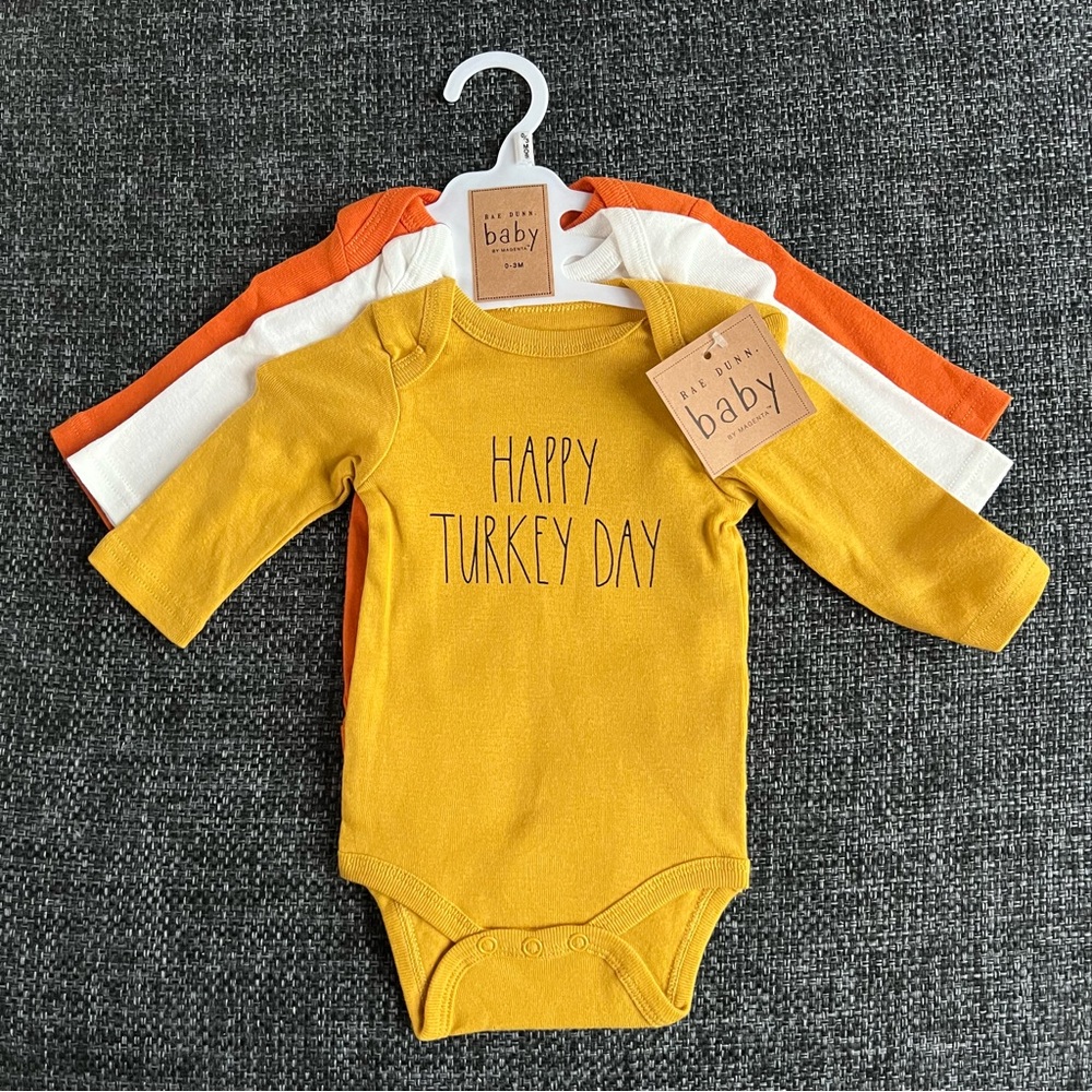 NWT Rae Dunn Baby Fall Onesies 3-Pack